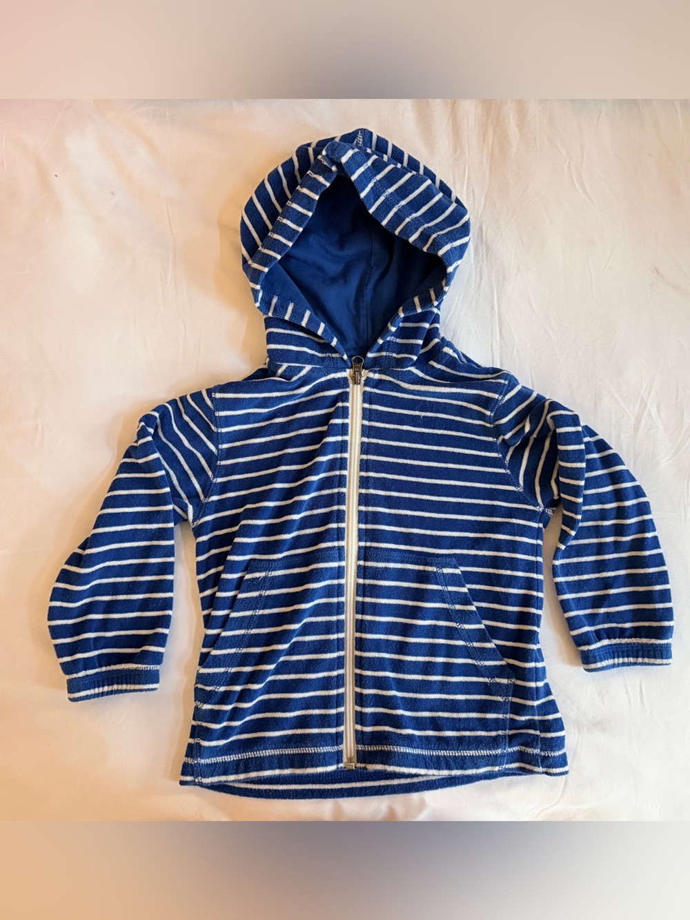 Hanna Andersson Blue & White Striped Hooded Zip Jacket